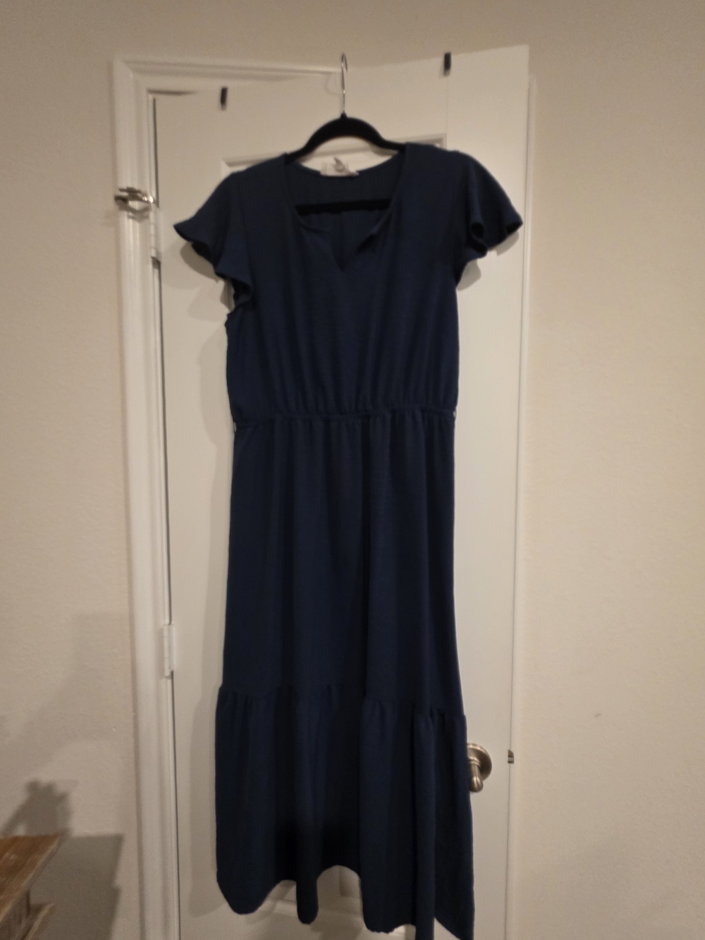 Lucky Brand Deep Navy Flutter Sleeve Maxi Dress